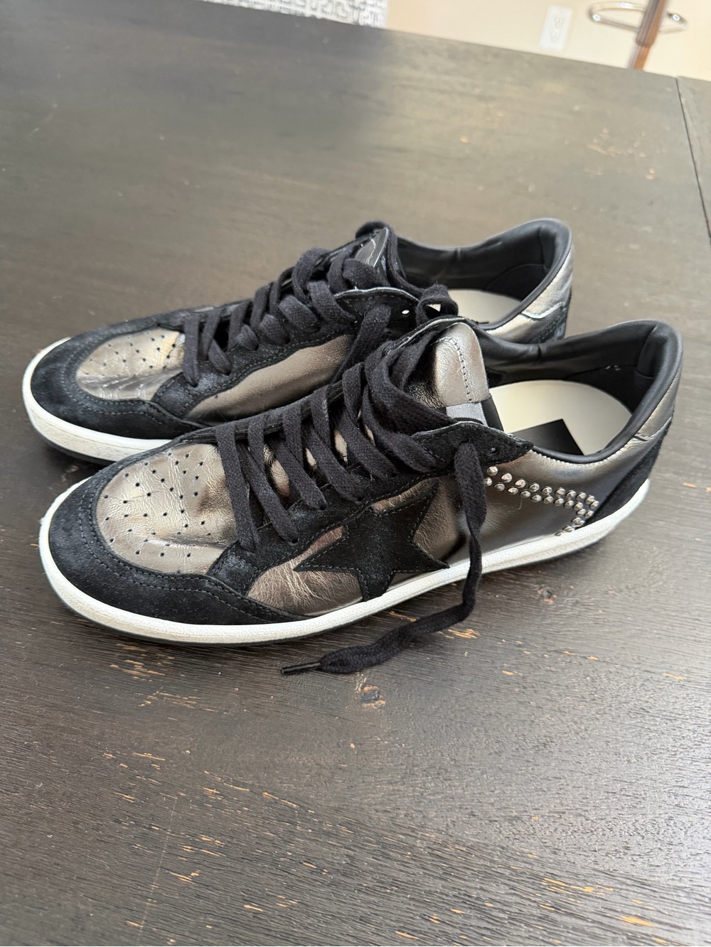 Golden Goose Ball Star Metallic Black Suede Studded Sneakers 38 - Picture 7 of 9